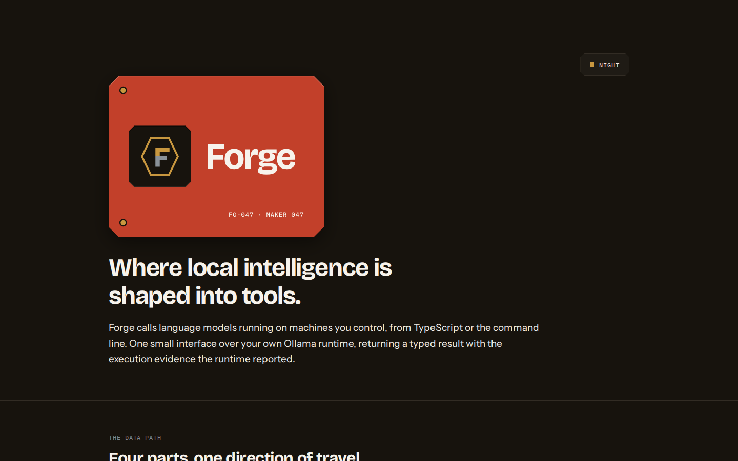 forge-kit-nu.vercel.app home page, dark scheme, desktop viewport