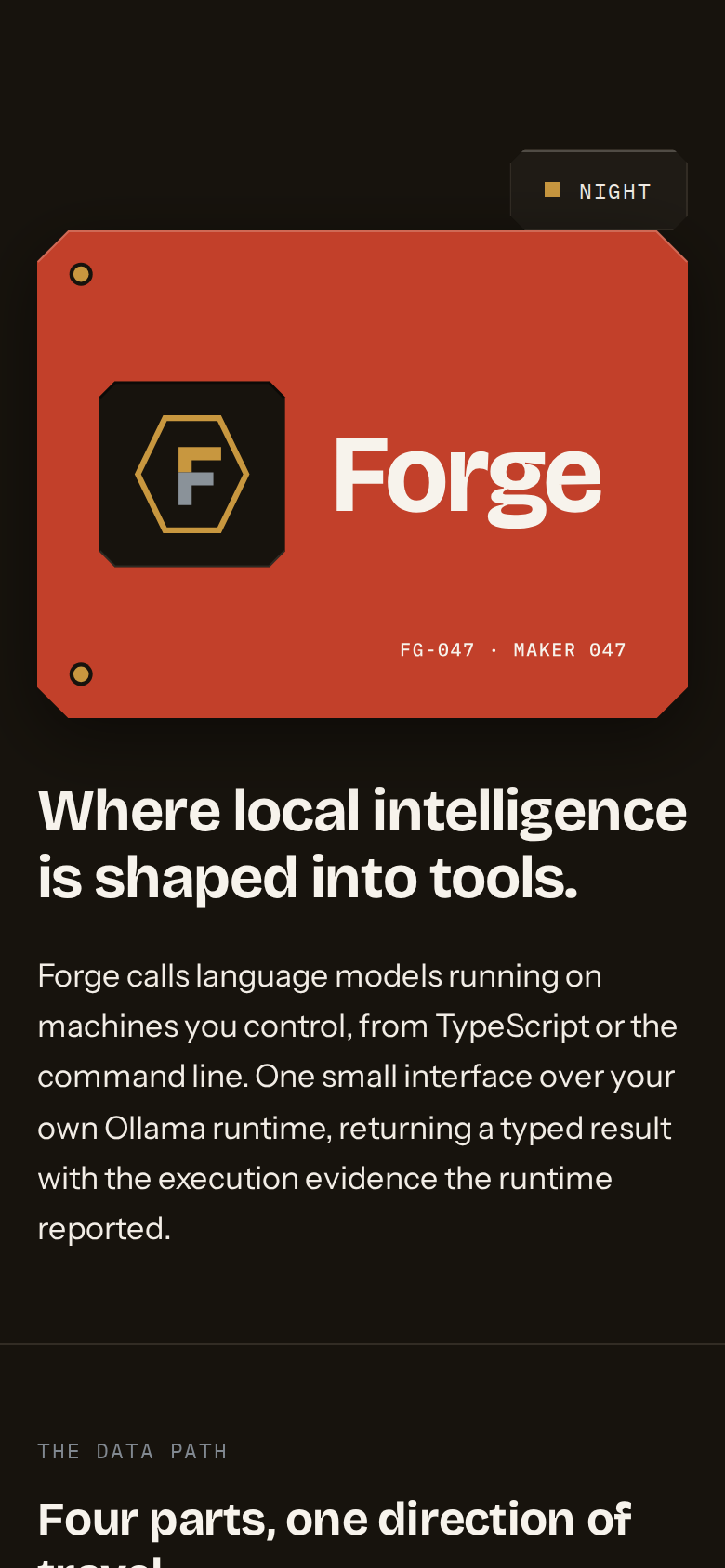 forge-kit-nu.vercel.app home page, dark scheme, mobile viewport