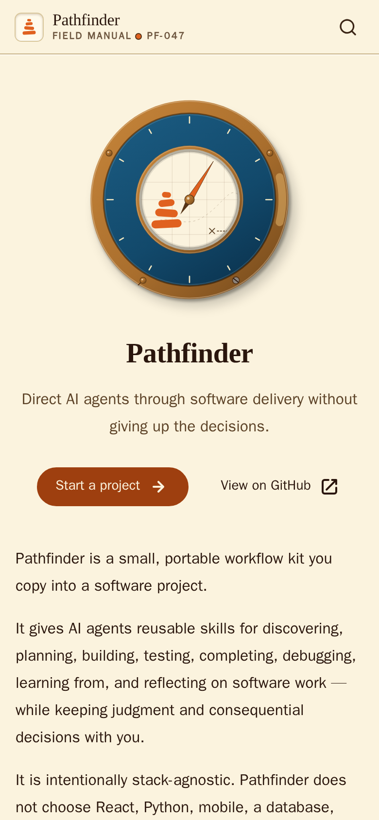 pathfinder-kit.vercel.app home page, light scheme, mobile viewport
